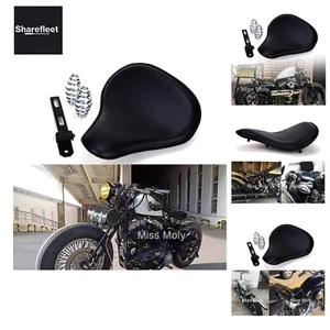 Schwarz Motorrad Leder Solo Sitz mit 3 Zoll Feder Halterung Kit für Chopper S... - Picture 1 of 7