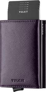 VULKIT Portatarjetas de Crédito Bloqueo RFID Cuero Genuino Doble Plegable Hombres Billetera Automática - Imagen 1 de 19