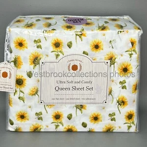 Natures SUNFLOWERS 4pc QUEEN Sheet Set Ultra Soft Simply Harvest NEW - Picture 1 of 6