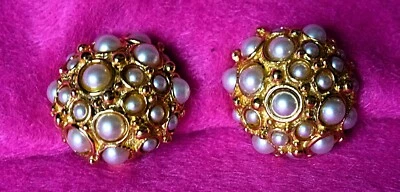 🐿️Ohrringe Clip  vergoldet mit  weißen Perlen - Bild 1 von 2