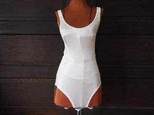 VTG Van Raalte White Bodysuit 34B Gusset Shapewear Scoop Neck USA Made - Picture 1 of 11