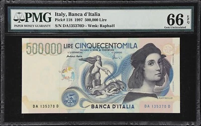 ITALY BANCA D'ITALIA  1997  500,000 LIRE BANKNOTE, PMG CERTIFIED GEM66, PICK#118 - Image 1 of 2