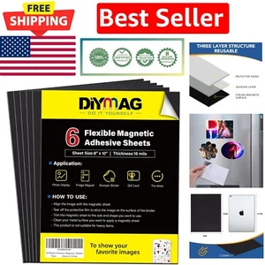 6 Pack of 8" x 10" Adhesive Magnetic Sheets - Ideal for Photos & Unique Decor - Picture 1 of 8