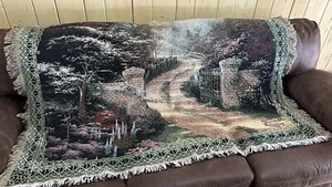 Vintage Thomas Kinkade Fringed Tapestry Throw Blanket  "Painter of Light" 44x66 - Picture 1 of 12