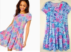 LILLY PULITZER Geanna Print Short Sleeve Jersey Cotton Swing Dress XS = 0/2 NEW - Picture 1 of 3