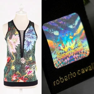 38 NEW $1,095 ROBERTO CAVALLI Tropical Snakeskin Print Viscose KNIT TANK TOP XS - Picture 1 of 18