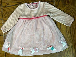 Baby Boden Mini Boden Pink & Gold Tulle Bunny Applique Dress Size 12-18 Months - Picture 1 of 5