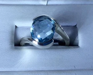 Blue Topaz Sterling Silver Ring 4.00 Carats Size 6 Beautiful Color! - Picture 1 of 7
