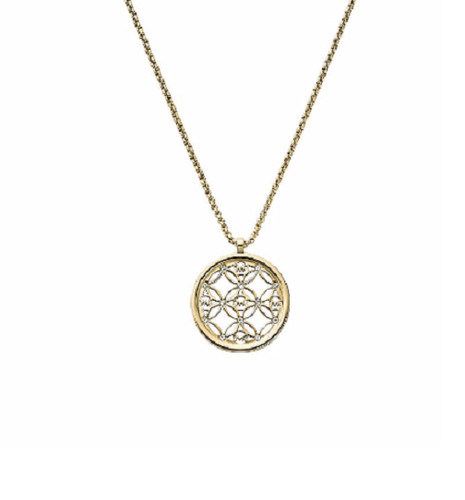 COLLANA CIONDOLO MICHAEL KORS ORO LUCIDO CATENA + DISCO CRISTALLO MONOGRAMMA MKJ4284