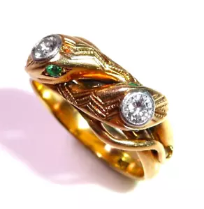 Ring Schlange 585 Gold - 0.20 ct Diamaten - 4 Smaragde - Gr 52/ 16,5 - änderbar - Bild 1 von 11