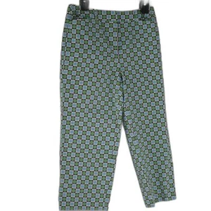 NWT Talbots Size 6 Stretch Pants Geometric Print Green Blue Squares - Picture 1 of 15