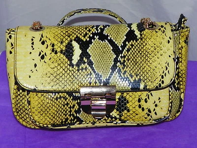 CHARMING CHARLIE YELLOW REPTILE PRINT SHOULDER BAG WITH GOLDTONE ACCENTS - Image 1 of 4