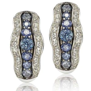 Suzy Levian Sapphire and Diamond in Sterling Silver and 18K Gold Earrings 5 - Picture 1 of 4