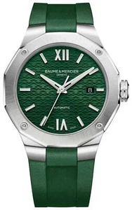 Baume & Mercier Riviera Automatic Steel Green Rubber Date Mens Watch M0A10618 - Picture 1 of 5