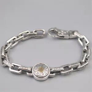 Pure 925 Sterling Silver Chain 8mm Six Words Square O Link Bracelet 36-37g 7.9in - Picture 1 of 5