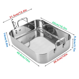 Roasting Pan with Rack 16.5 Inch Stainless Steel Rectangular Turkey Roaster Pan - Picture 1 of 20