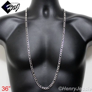 36"MEN's Stainless Steel 8mm Silver Figaro Link Chain Necklace - Picture 1 of 4