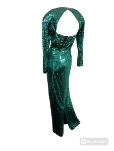 Oleg Casinni Vintage 80s Womens Green Sequins Evening Dress Gown Sz 6 - Picture 1 of 5