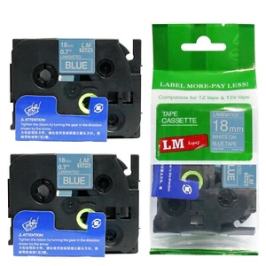 2/Pack 18 mm Weiß auf Blau Band für P-Touch Modell PT520, PT-520 Etikettiergerät - Bild 1 von 1
