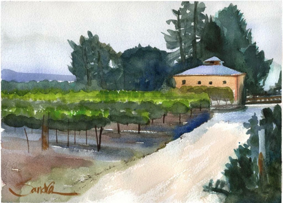California Winery Sandra Stone SIGNED LE Watercolor Print Vineyard Wine Country - Image 1 of 1