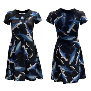 Gorgeous Shark Sea Life Fish Print Rockabilly Collar Dress Alternative - Picture 1 of 3