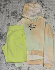Girls Nike Tie-Dye Cropped Hoodie & Lime Joggers Set Sz/ (XL) Extra Large 18-20 - Picture 1 of 10