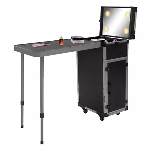 Valigetta treno trucco arrotolabile scatola cosmetica trolley organizer con luce LED e specchio - Foto 1 di 22