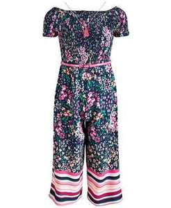 Beautees Big Girls Smocked Jumpsuit & Necklace Set - Size L (14) - Picture 1 of 3