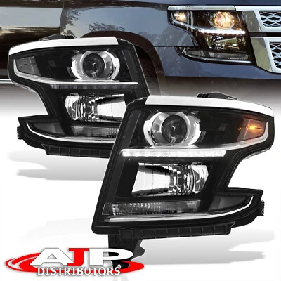 Black Clear LED DRL Head Lights Lamps LH + RH For 2015-2020 Chevy Suburban Tahoe - Image 1 of 4