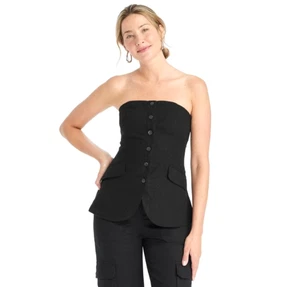 Damen Button Down Top Trägerlos Top XS Schwarz - Bild 1 von 8