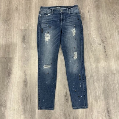 Guess Sexy Curve Jeans Womens 30 Blue Distressed Embellished Studded Denim - Image 1 of 4