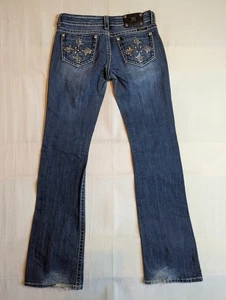 Miss Me Jeans Women's 30 Boot Cut Floral Embellished Pockets Western Denim Blue - Picture 1 of 11