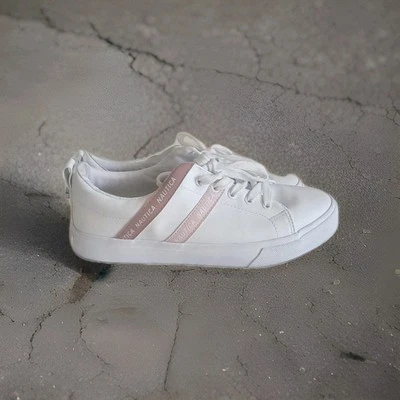 Nautica Womens Tennis Shoes 7.5 White With Soft Pink Stripes - Image 1 of 4