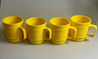 Canecas de acampamento vintage amarelas com nervuras COPOS EMPILHÁVEIS com alça #3819 - Imagem 1 de 4