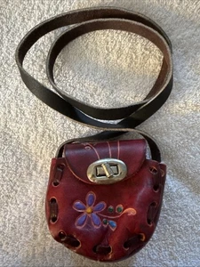 Bandolera Monedero Floral Vintage Cuero Mexicano Tocado a Mano/Pintado - Imagen 1 de 12
