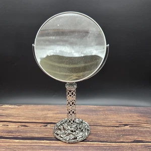 Vanity Makeup Mirror Silver Tone Ornate Stand Double Sided Vintage - Picture 1 of 5