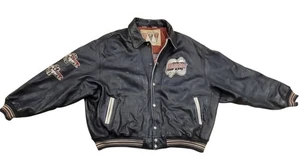 Vintage 90s AVIREX NYC Leather Bomber Jacket Hip Hop Ice Tigers Skating DISTRESS - Picture 1 of 20