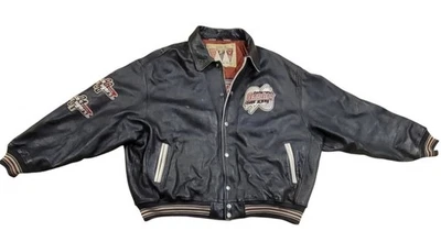 Vintage 90s AVIREX NYC Leather Bomber Jacket Hip Hop Ice Tigers Skating DISTRESS - Image 1 of 4