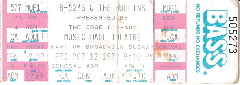 The B-52's • The Danforth Music Hall, Toronto — Friday, October 12, 1979 - Image 1 of 1