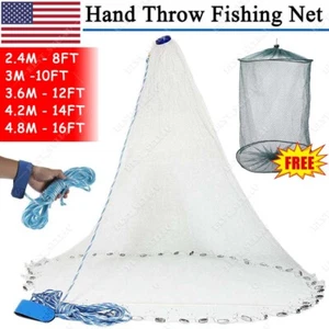 8/10/12/14/16FT Fishing Cast Net Bait Easy Throw Hand Cast Strong Nylon Mesh USA - Picture 1 of 31