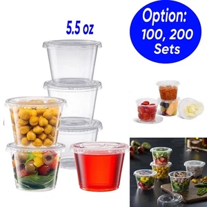 5.5 oz Plastic Clear  Disposable Portion Cups with Lids for Sauce Cup BPA Free - Picture 1 of 12