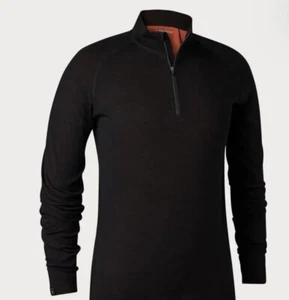 Deerhunter Men’s Quinn Merino 1/2 Zip Undershirt Base Layer Size L Black 7059 - Picture 1 of 4