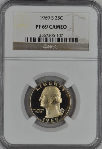 1969-S Proof Washington Quarter 25C NGC PF 69 Cameo Cover