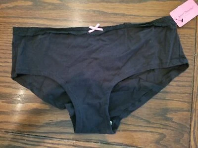 NWT BETSEY JOHNSON COTTON SPANDEX HIPSTER w LACE ROUCHED BK PANTIES BLK 721934 - Image 1 of 2