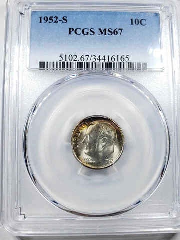 1952-S Roosevelt Silver Dime TONED PCGS MS-67 Cover
