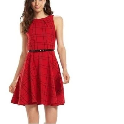 Vestido sin mangas de tartán a cuadros rojo Elle - para mujer talla 2 Foto 1 de 4