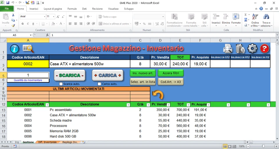 Programma Gestione Magazzino Excel facile - software carico scarico inventario - Immagine 1 di 1