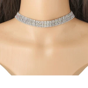Mode Damen Halsband Halskette weiß AB Strass Kristall Party Hochzeit Braut - Bild 1 von 5