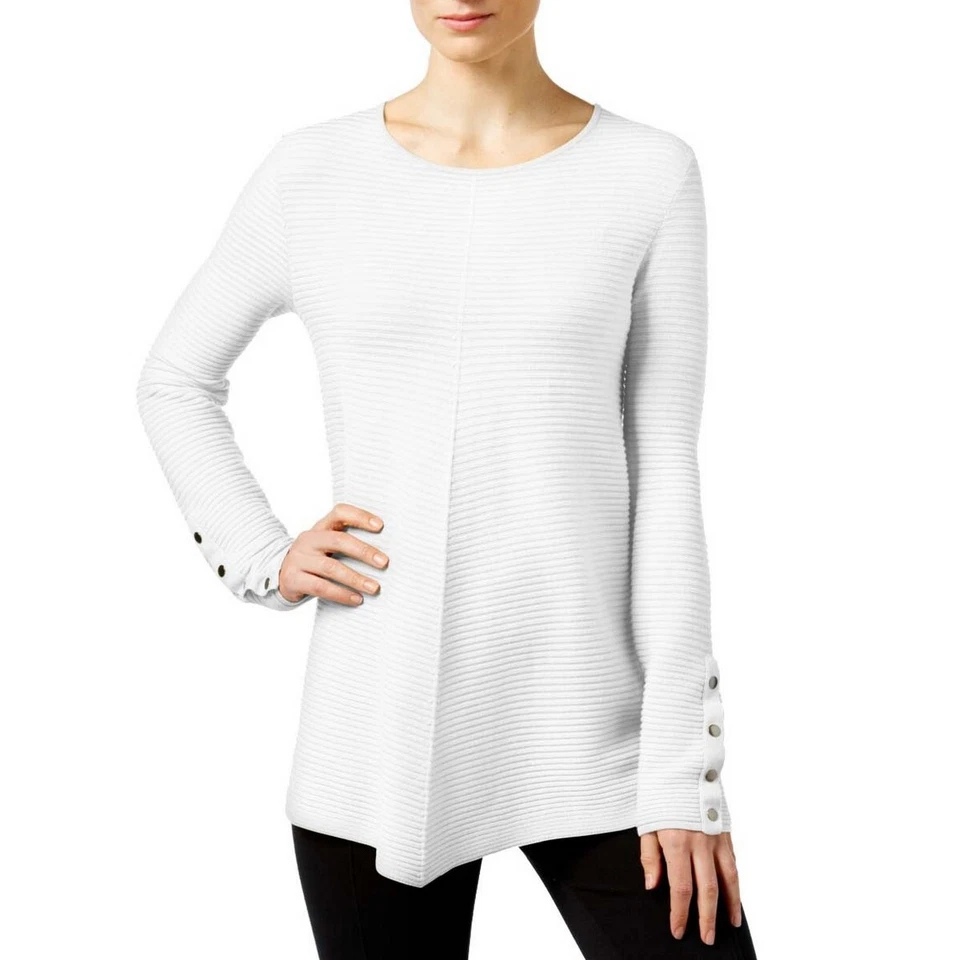 ALFANI NEW Women's Ribbed Snap-detail Crewneck Sweater Top TEDO - Image 1 of 1