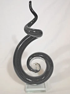 Murano? Italy Art Glass Swirl Sculpture Striped Black Grey 35 cm - Picture 1 of 20